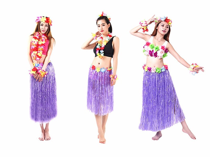 ALIMITOPIA Hawaii Dancing Hula Set Grass Skirt Adult Costume Suit(Skirt color:purple,thicken) - Image 4